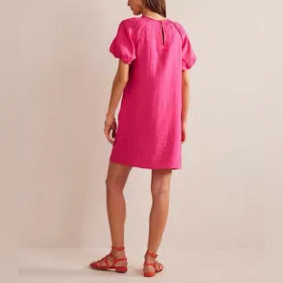 BODEN Linen Pink Mini Dress Smocking Puffy Statement Sleeves 12 NWT - Picture 12 of 15